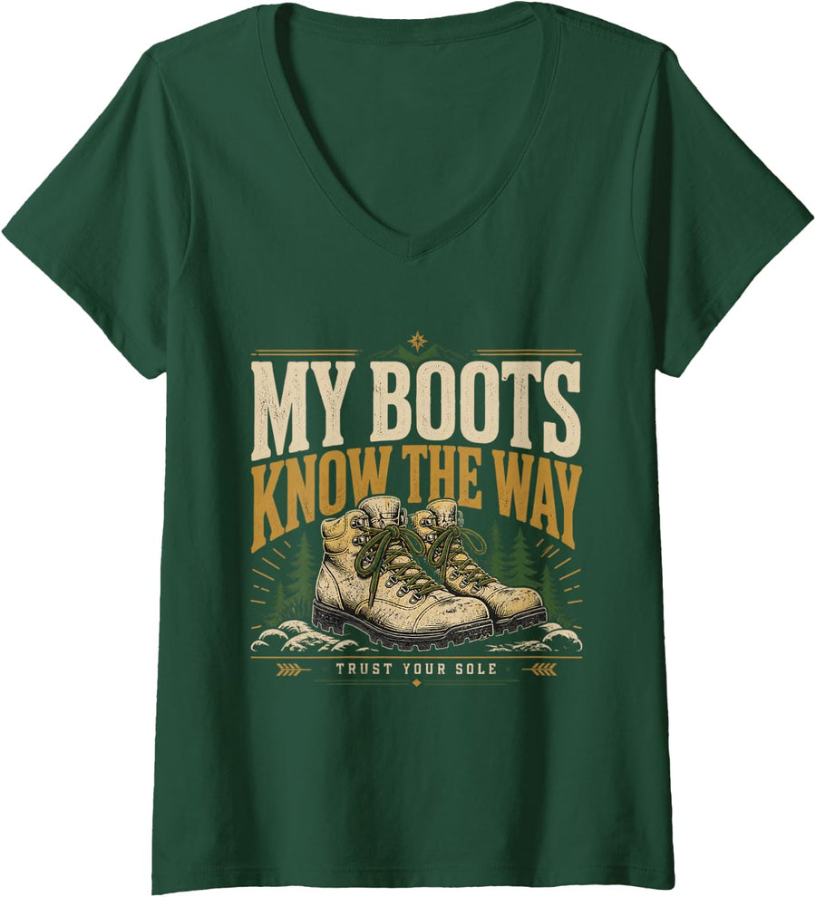 Women's My Boots Hiking Hiker Gift V-Neck T-Shirt - Dark Green