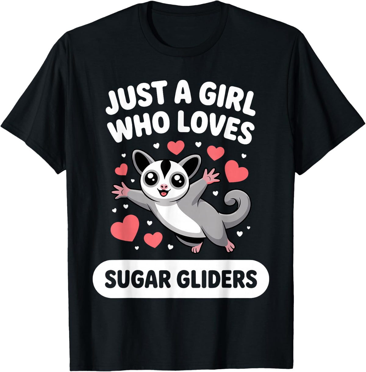 Sugar Glider Art for Girls Women Gliding Animal Sugar Glider T-Shirt - Black