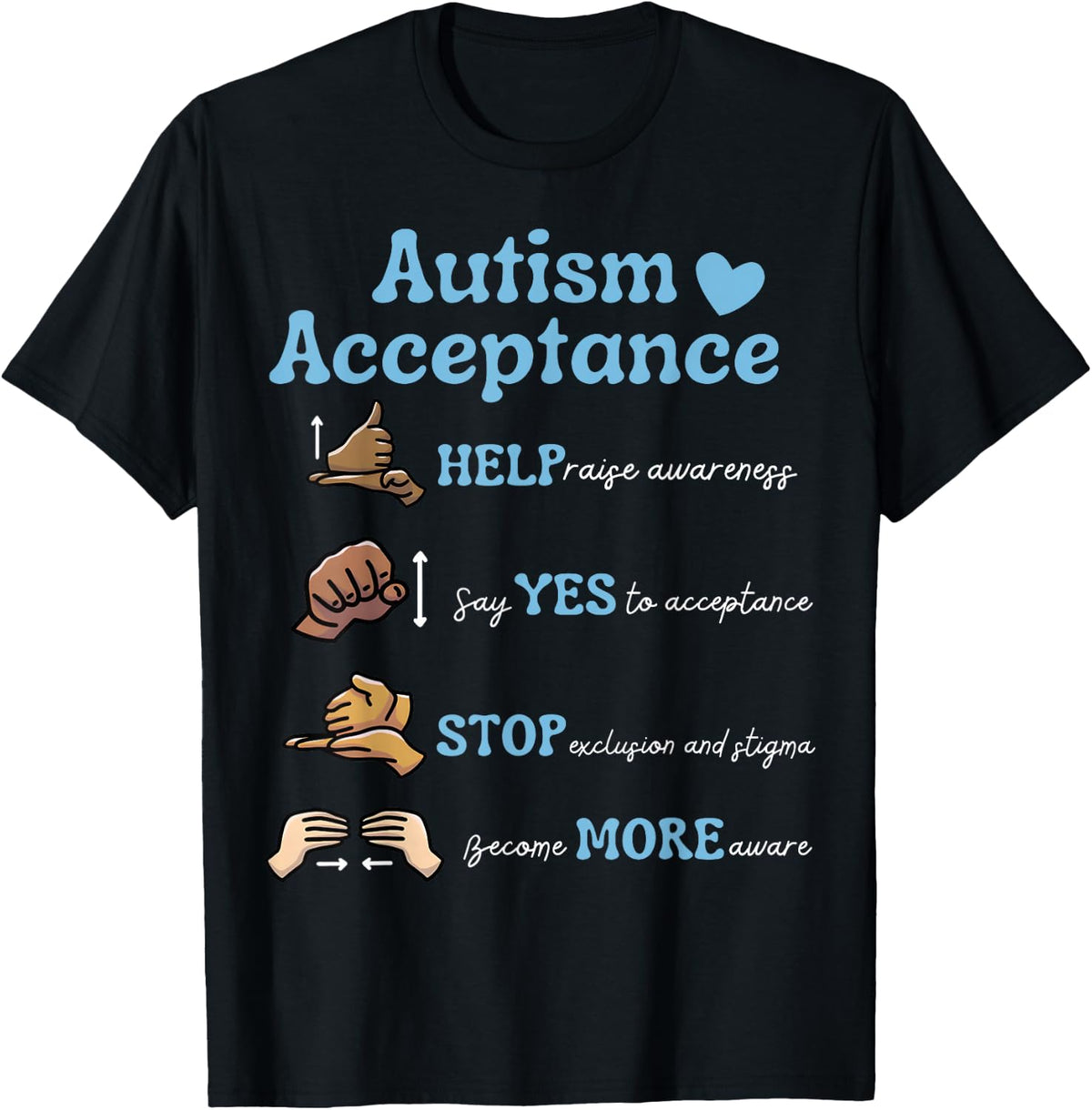 Autism Awareness Acceptance Hand Sign Language T-Shirt Tee for SPED Teachers - Black