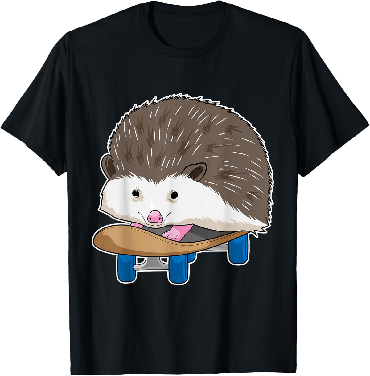 Hedgehog Skater Skateboard Sports T-Shirt - Black