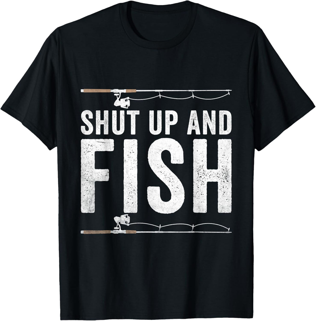 Shut Up And Fish Funny Bass Fishing Fisherman T-Shirt - Black