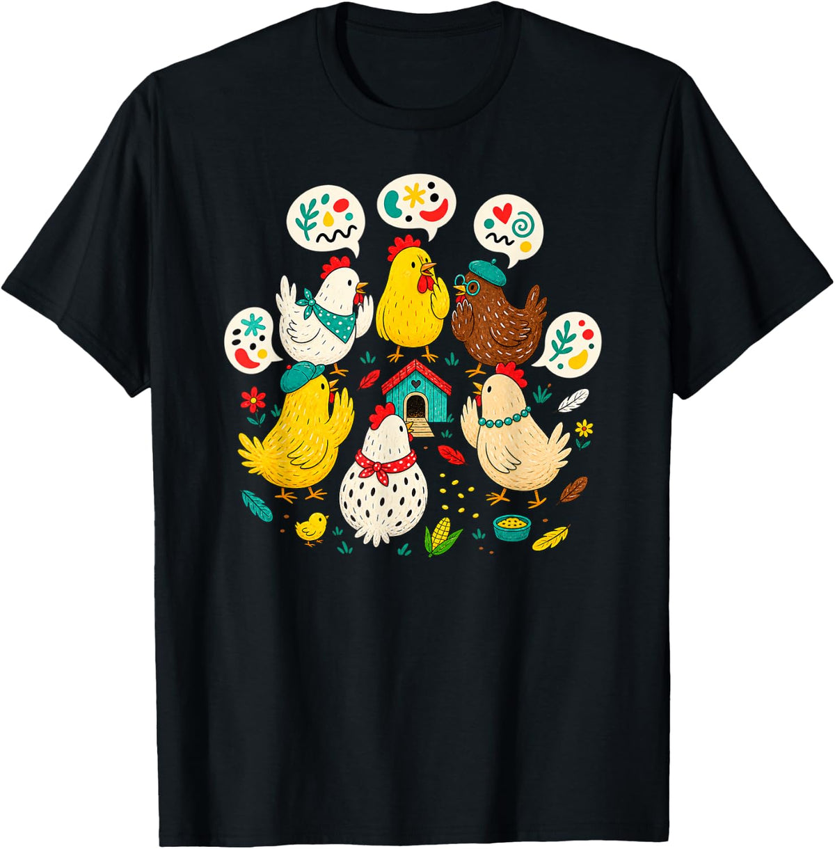 Funny Chickens Talking Cute Chicken Coop Urban Farm Humor T-Shirt - Black