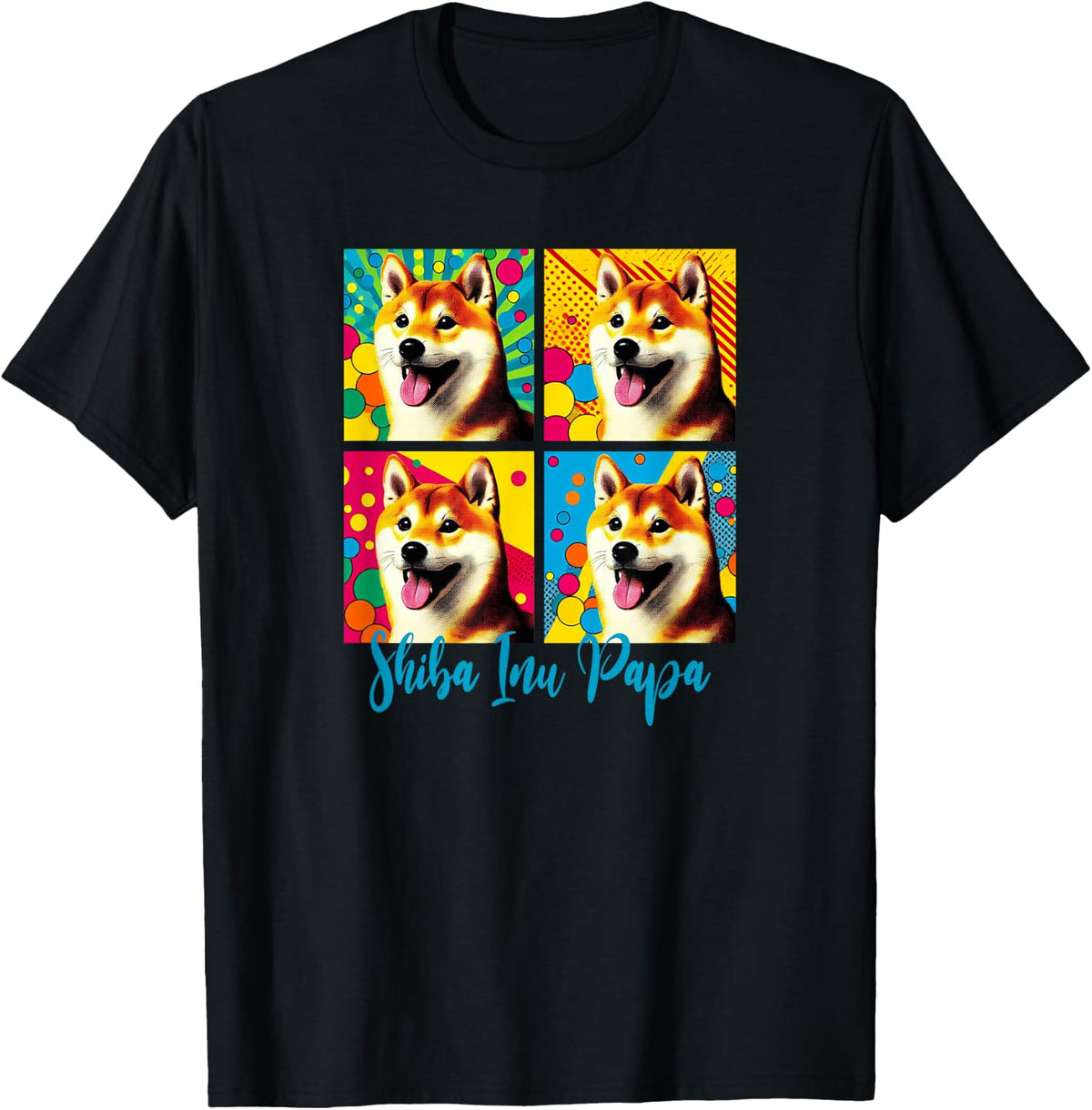 Pop Art Style Shiba Inu Papa T-Shirt - Black