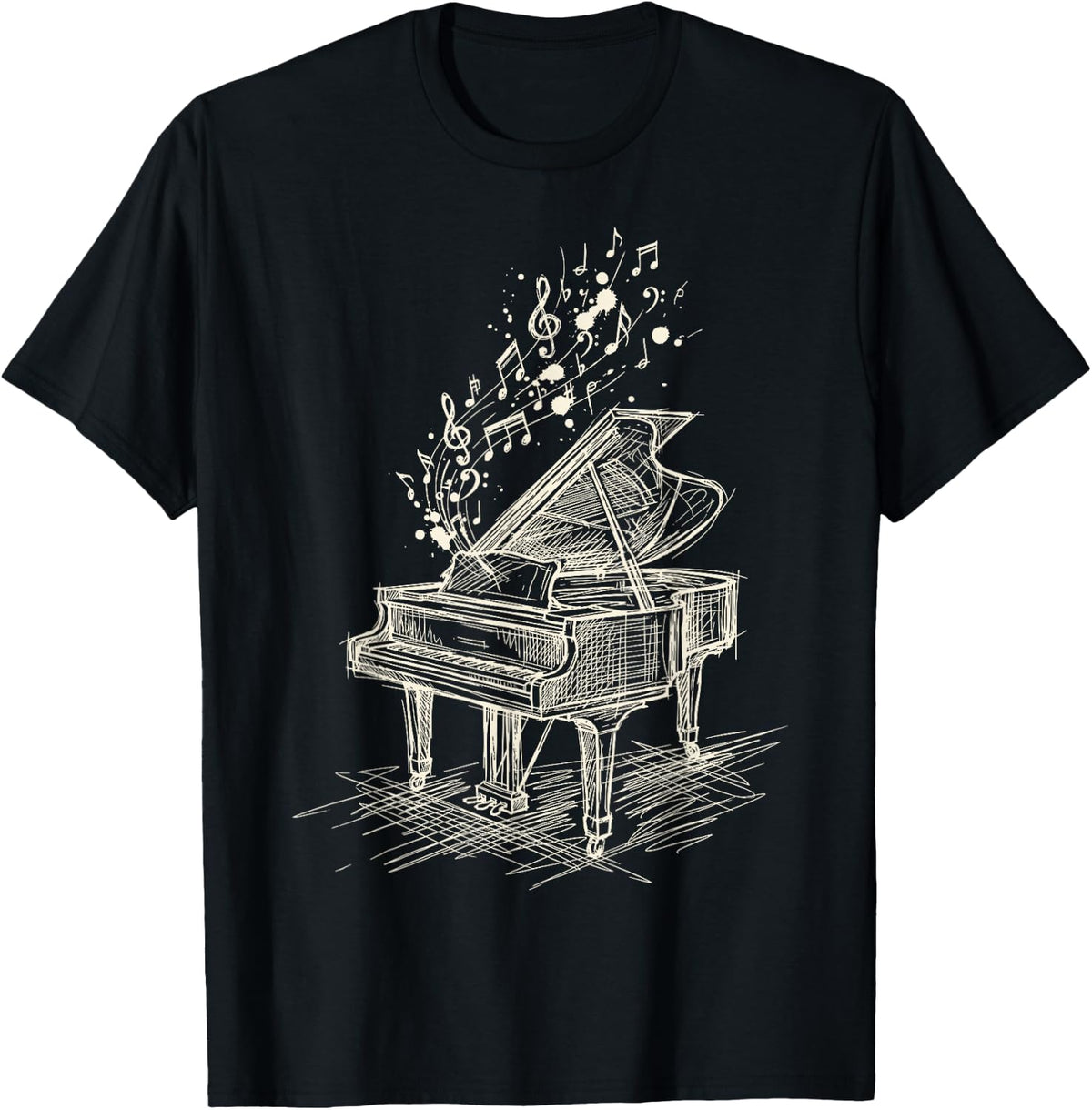Piano Music Notes Pianist Keyboard Classical Music Tee T-Shirt - Black