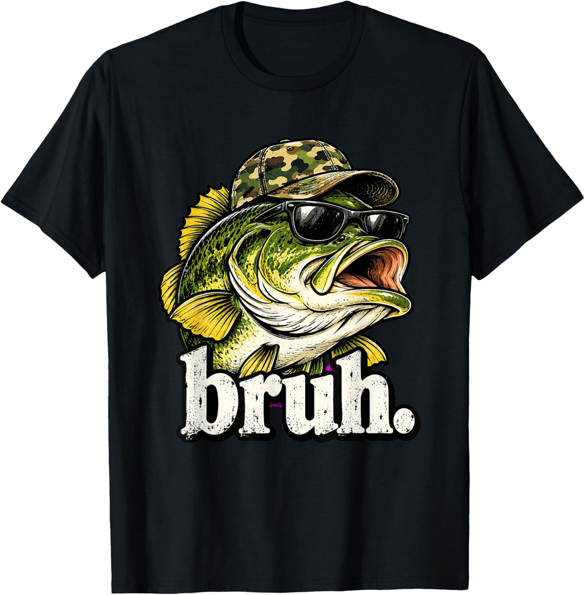 Bruh Bass Fishing Fisherman Funny T-Shirt - Black
