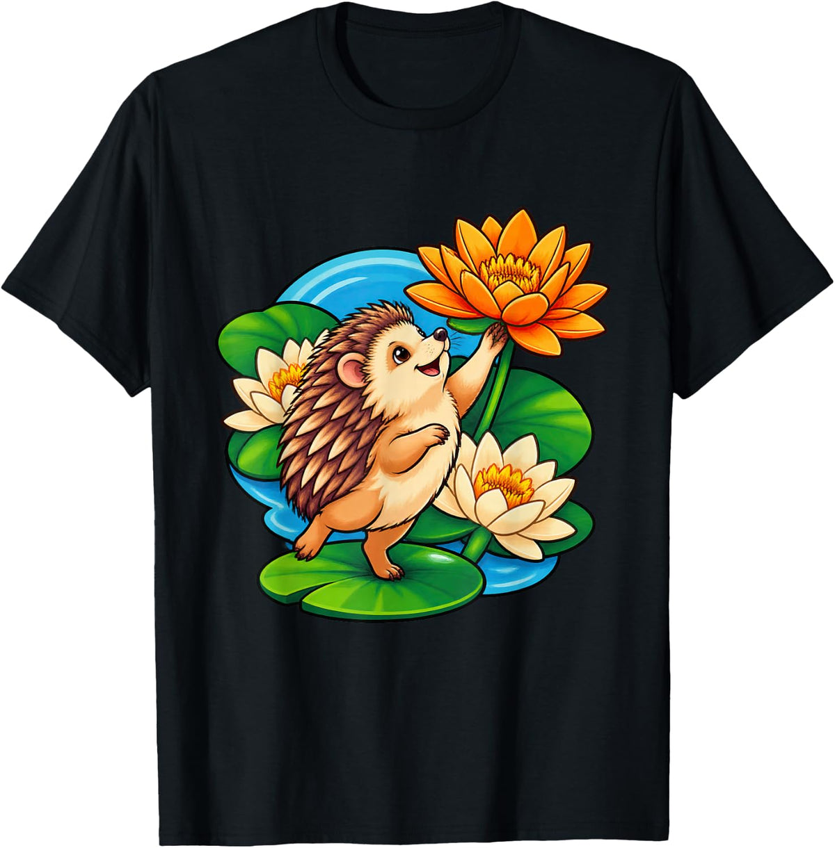 Hedgehog Reaches Toward a Magnificent Bloom T-Shirt - Black