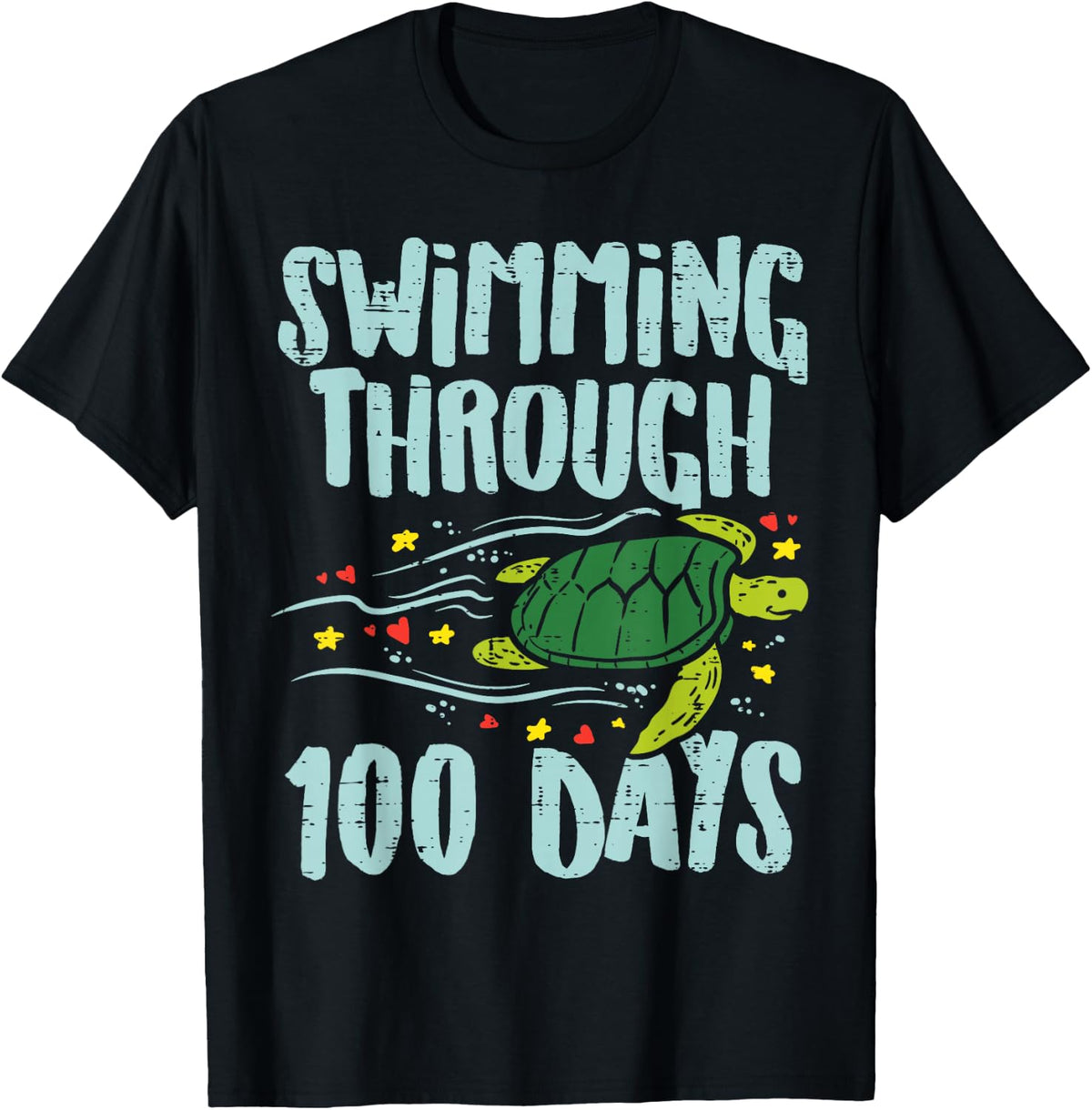 Swimming Through 100 Days Turtle 100th Day School Kids Gift T-Shirt - Black