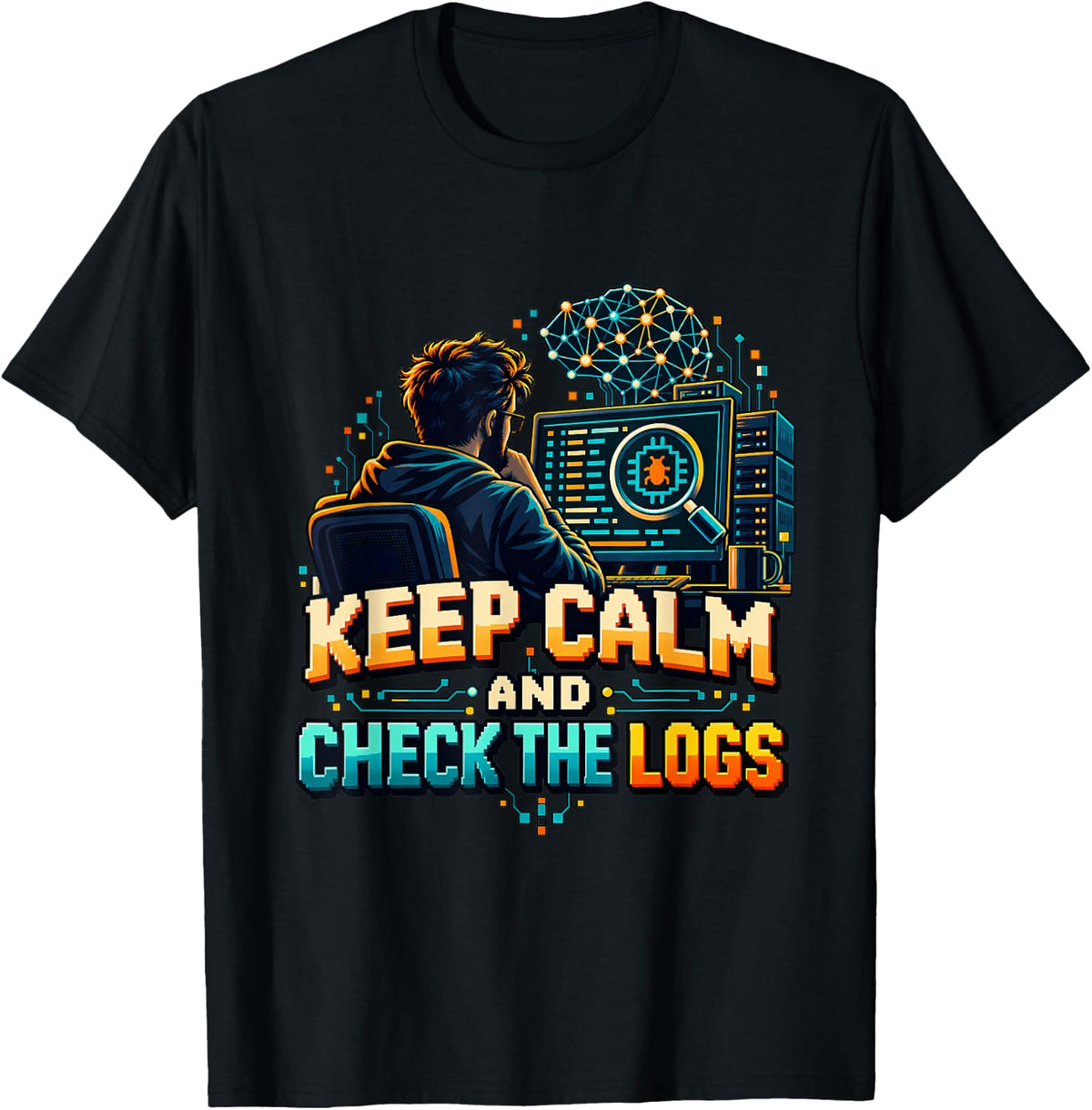 Keep Calm and Check The Logs AI Architect Debugging T-Shirt - Black