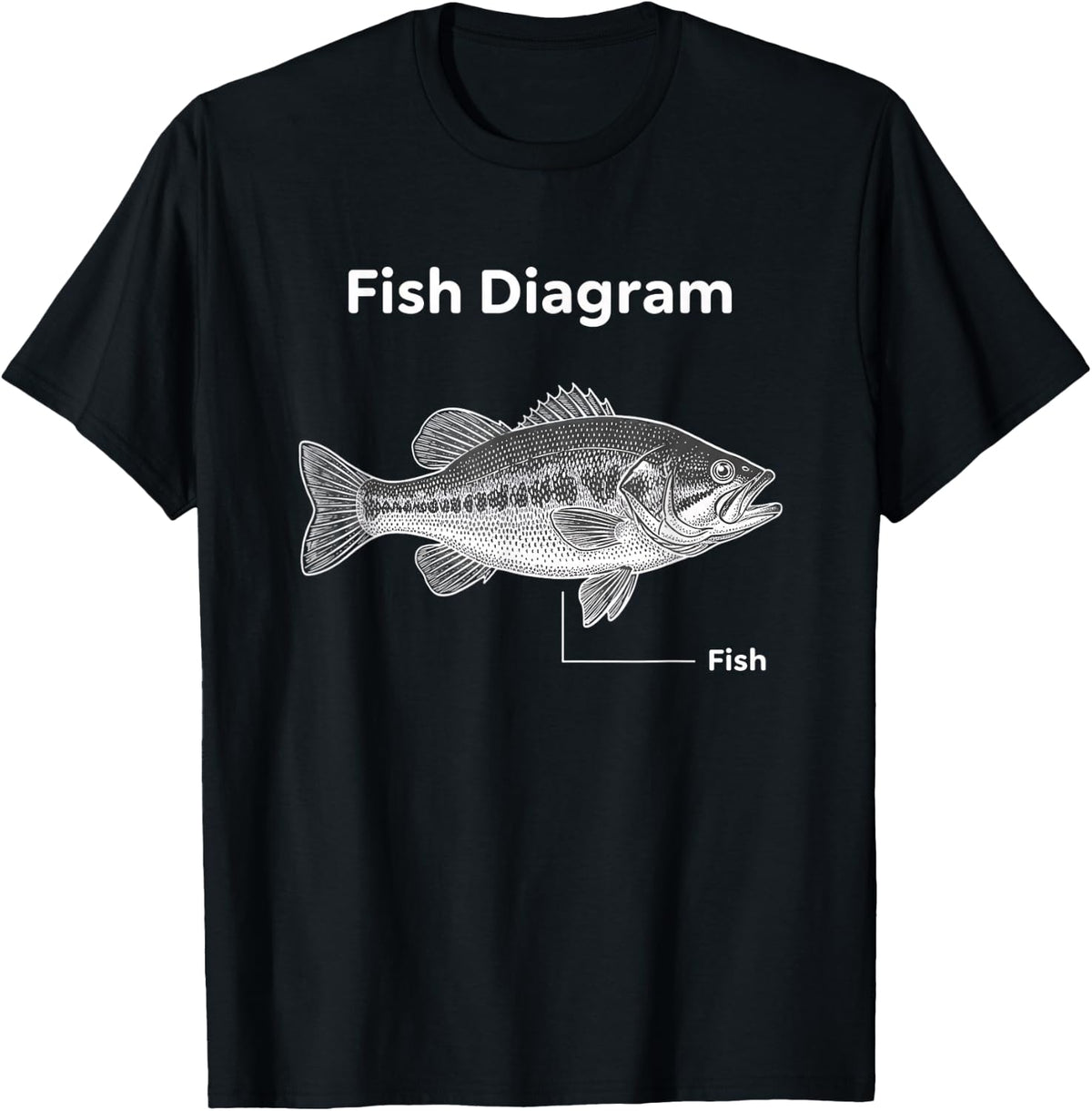 Fish Diagram Fishing Bass Diagram Angler T-Shirt - Black