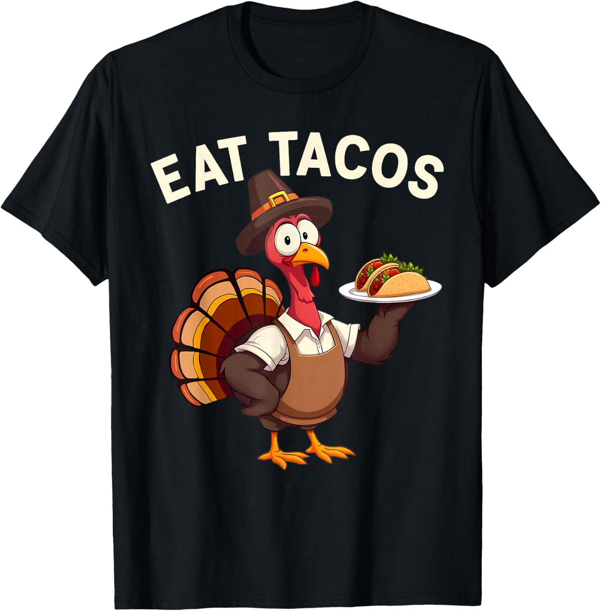 Funny Thanksgiving Turkey Eat Tacos Mexican Thanksgiving T-Shirt - Black