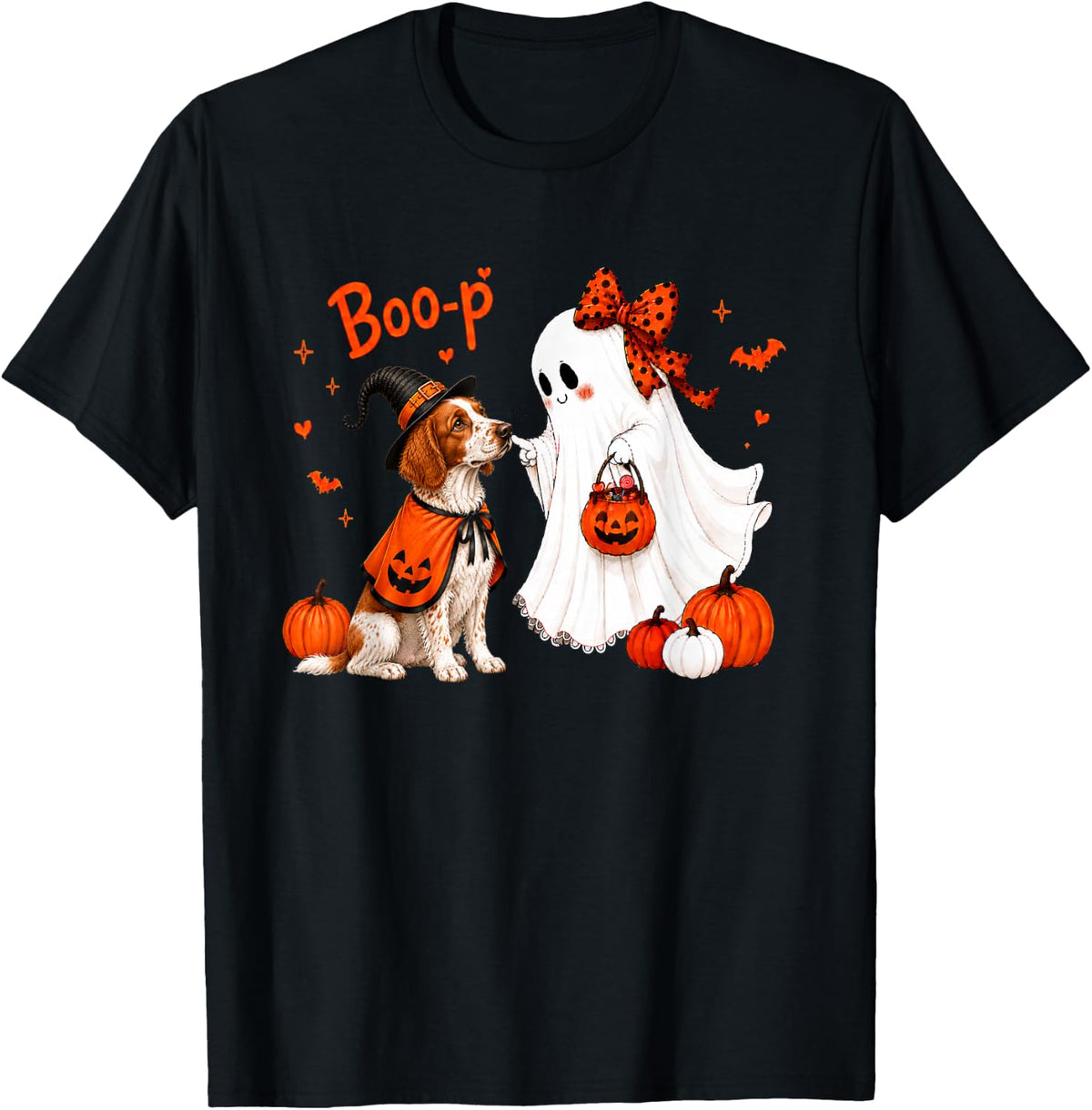 Brittany Spaniel Boo Boo-p Ghost Nose Boop Halloween Dog T-Shirt - Black