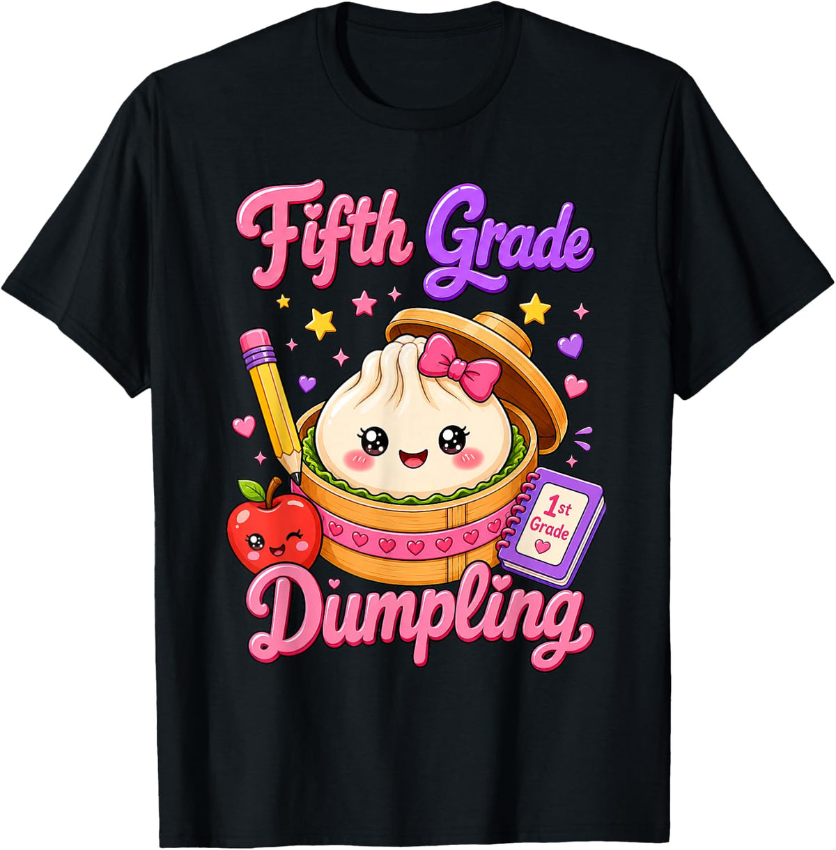 5th Grade Dumpling Cute First Day of School Teachers Kids T-Shirt - Black