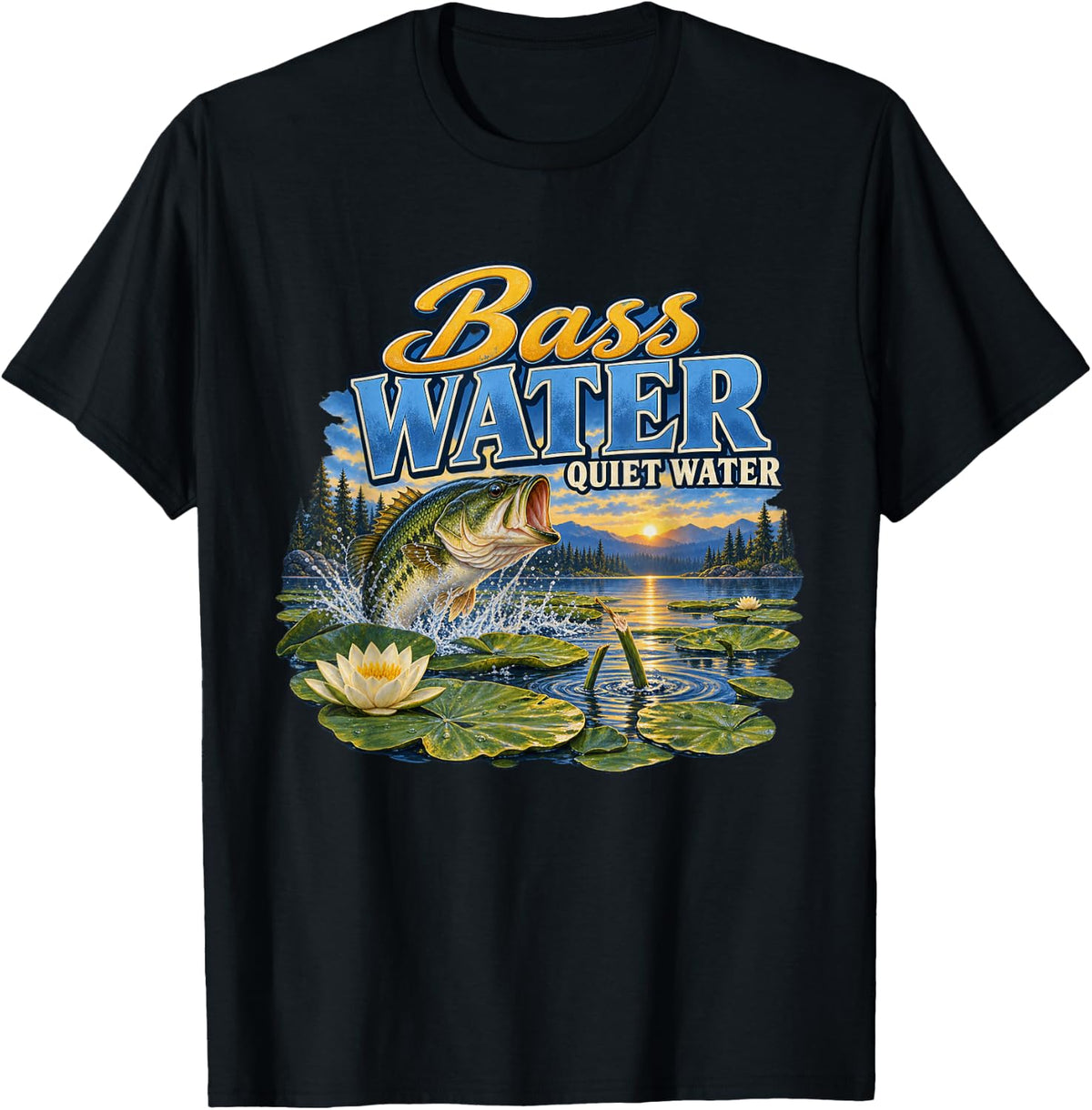 Bass Water Quiet Water Fly Fishing Graphic Angler T-Shirt - Black