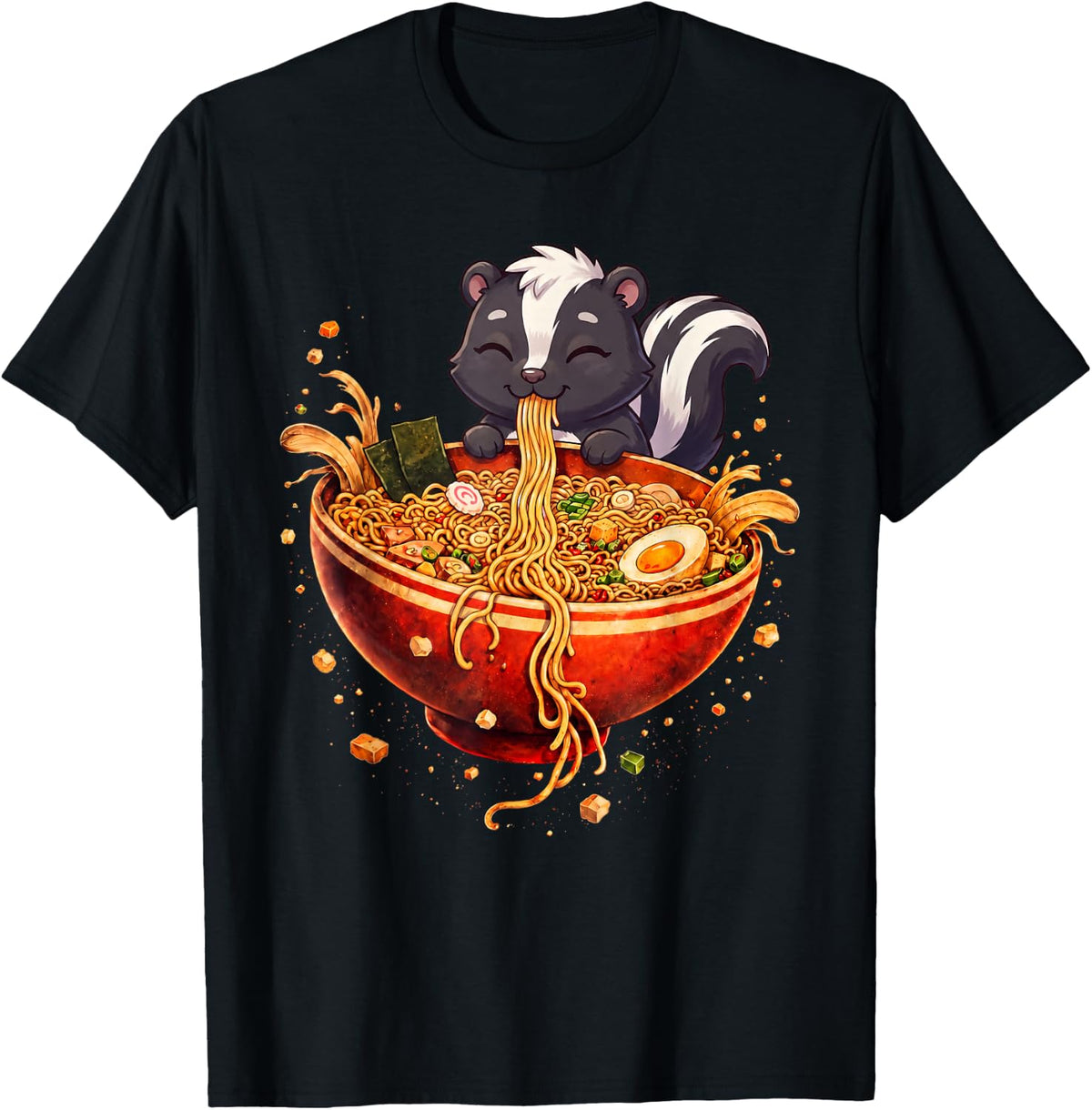 Skunk Ramen Japanese Art Funny Anime Graphic Tee Kawaii T-Shirt - Black