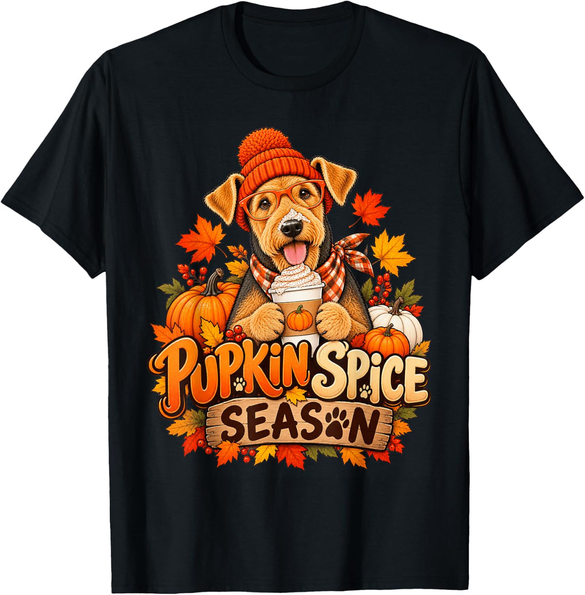 Pumpkin Spice Season Airedale Terrier Fall Autumn Dog Lover T-Shirt - Black