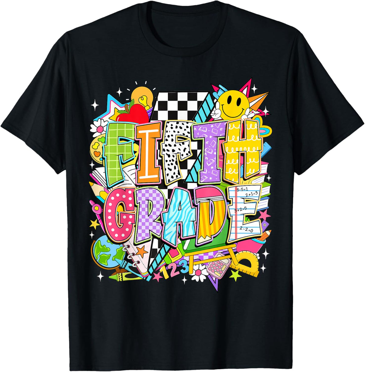 Retro Fifth Grade Back to School Teachers Students Kids T-Shirt - Black