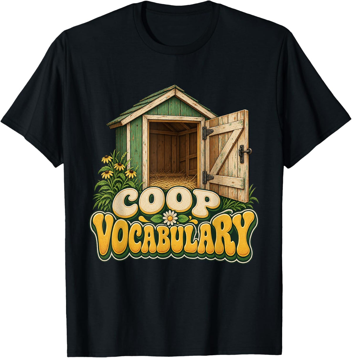 Coop Vocabulary Funny Chicken Graphic Farm Humor T-Shirt - Black