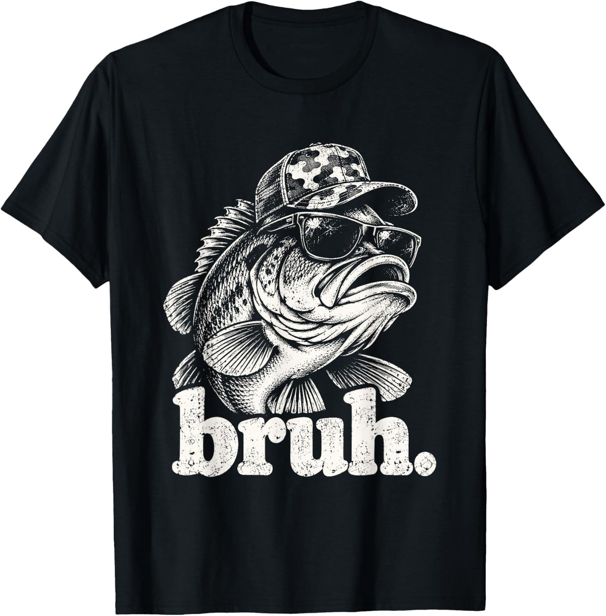 Bruh Bass Fishing Funny Fisherman T-Shirt - Black