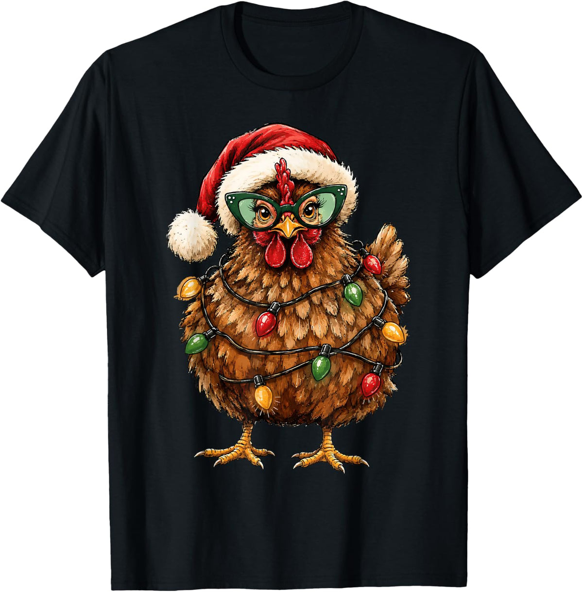 Funny Christmas Chicken Santa Hat Holiday Chicken Lover Xmas T-Shirt - Black