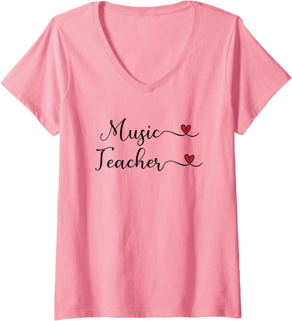 Women's Music Teacher Typography with a Heart V-Neck T-Shirt - Pink