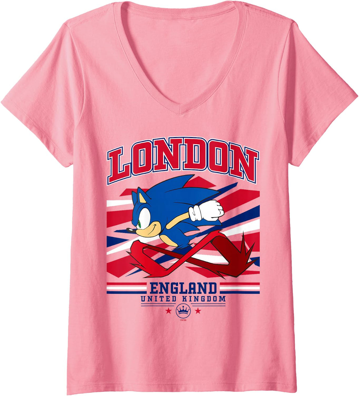 Women's Sonic the Hedgehog London Calling Souvenir Travel V-Neck T-Shirt - Pink