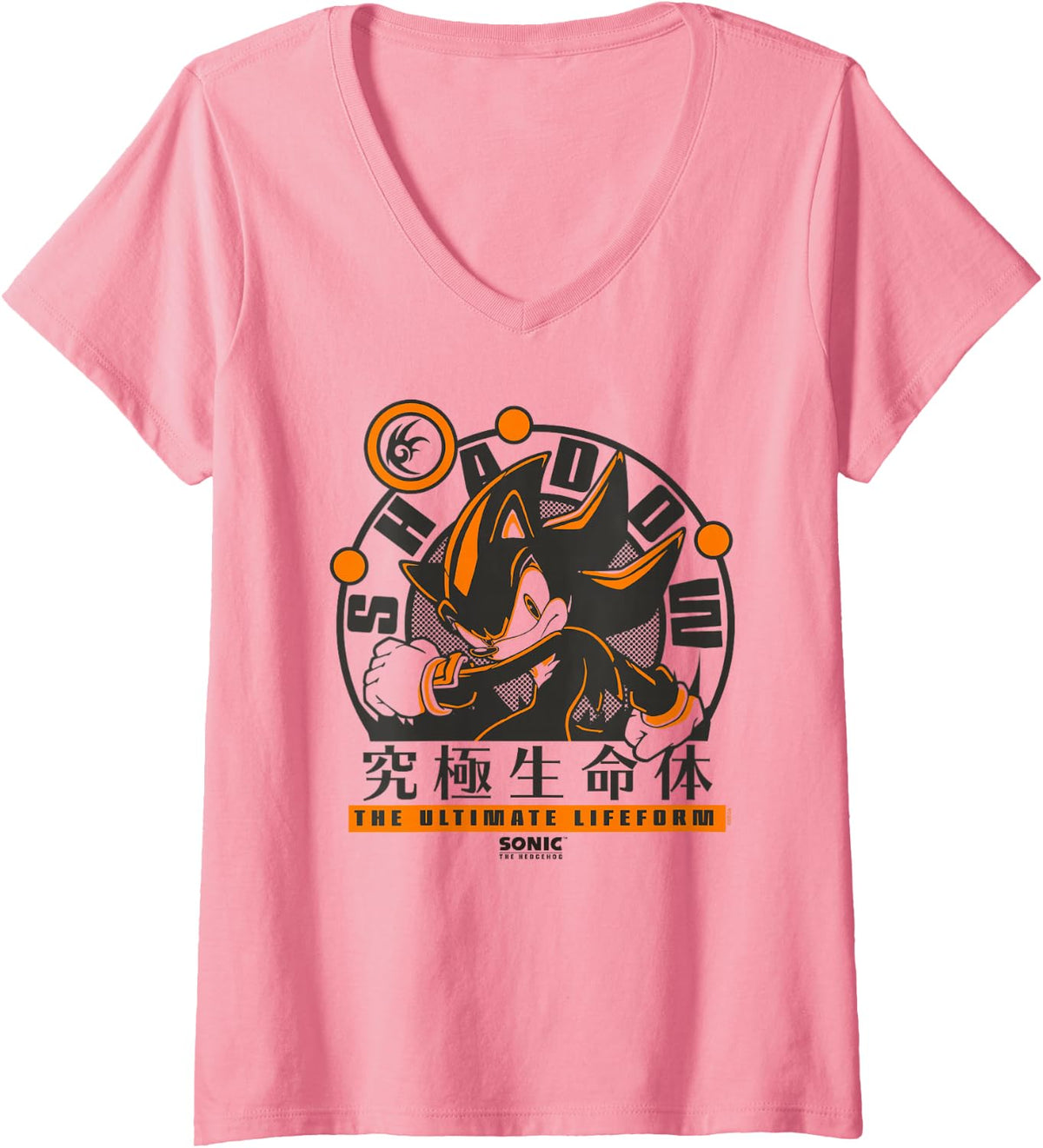 Women's Sonic The Hedgehog Shadow The Ultimate Lifeform Kanji V-Neck T-Shirt - Pink