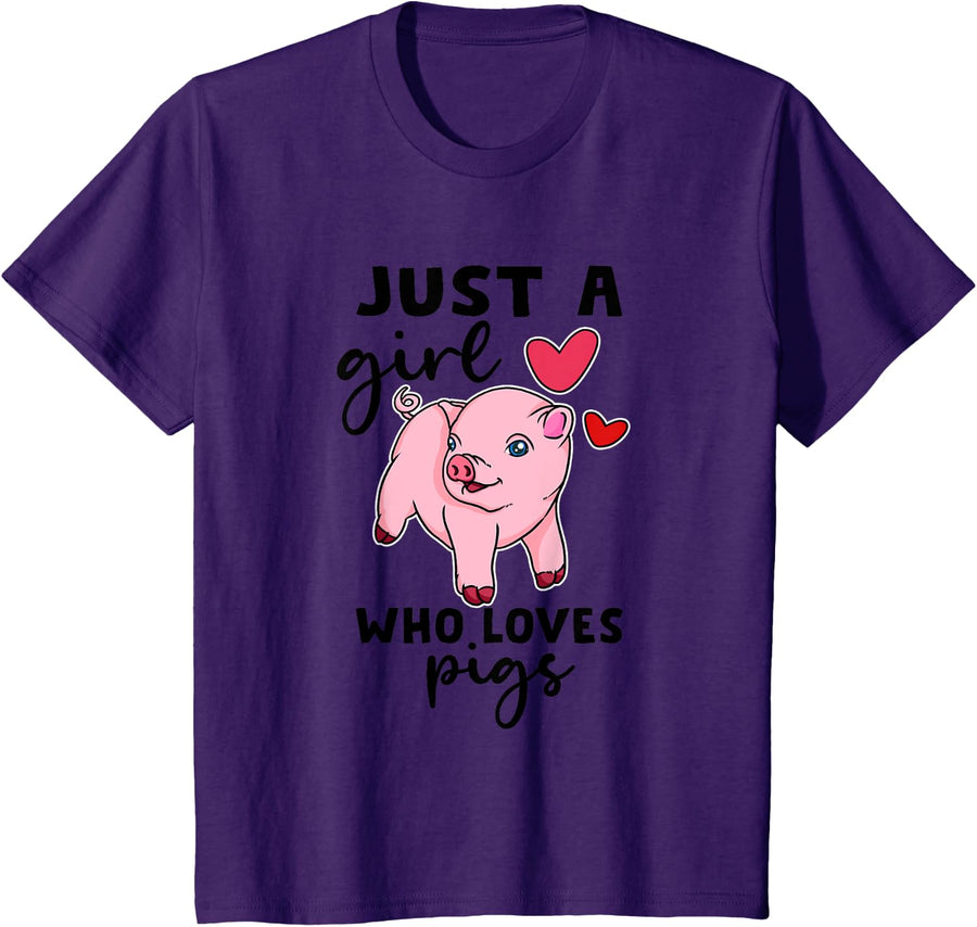 Cute Pig Lover Just A Girl Who Loves Pigs T-Shirt - Purple