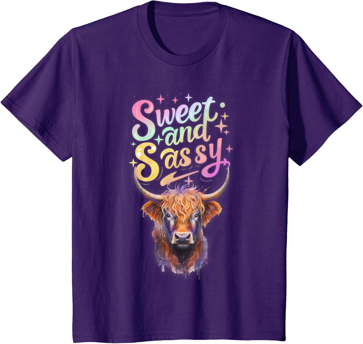 Sweet and Sassy Highland Cow T-Shirt - Purple
