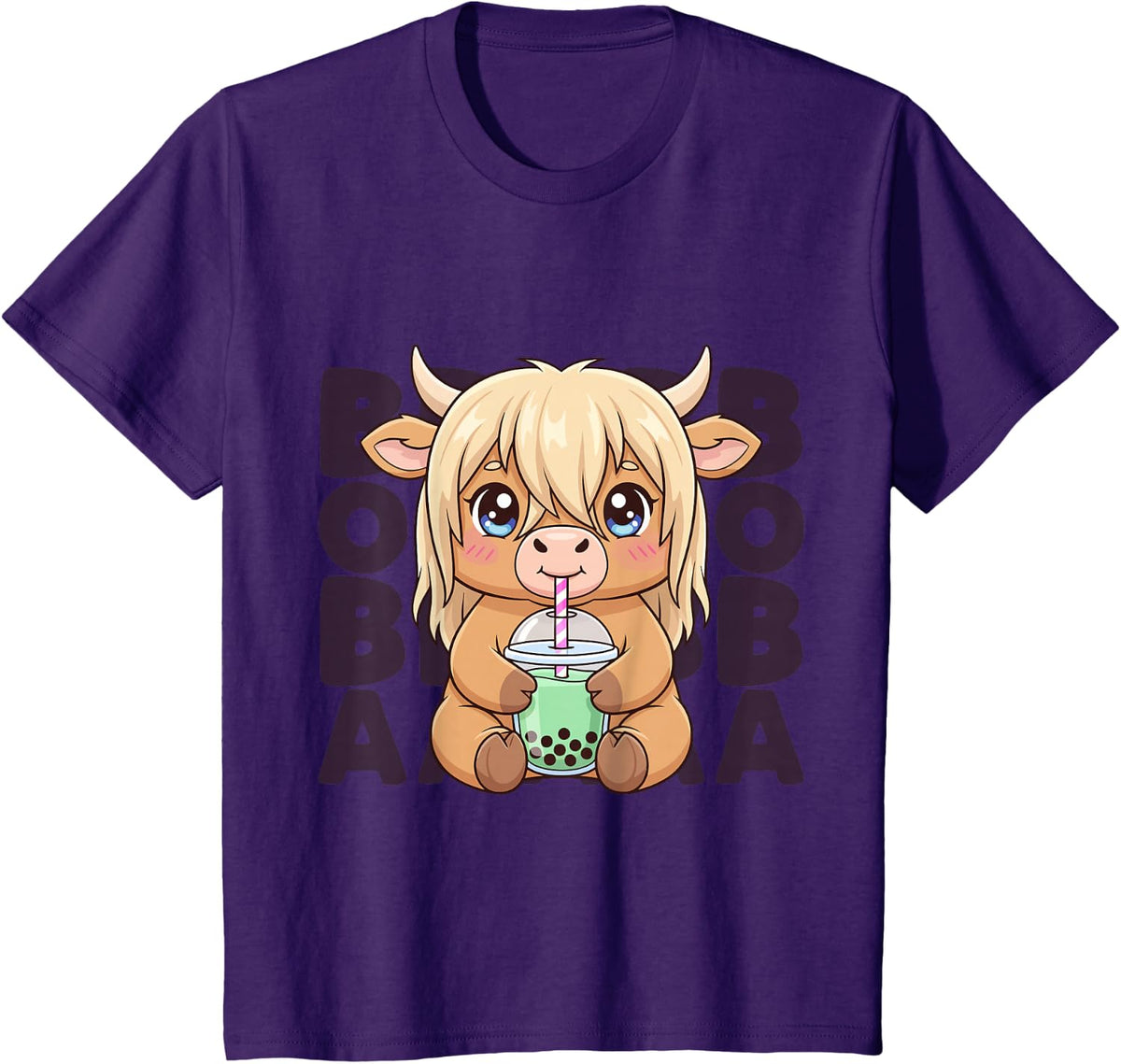 Highland Cow Bubble Tea Funny Kawaii Bubble Milk Boba Tea T-Shirt - Purple