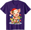 Pig Christmas Lights Holiday Animal Design T-Shirt - Purple