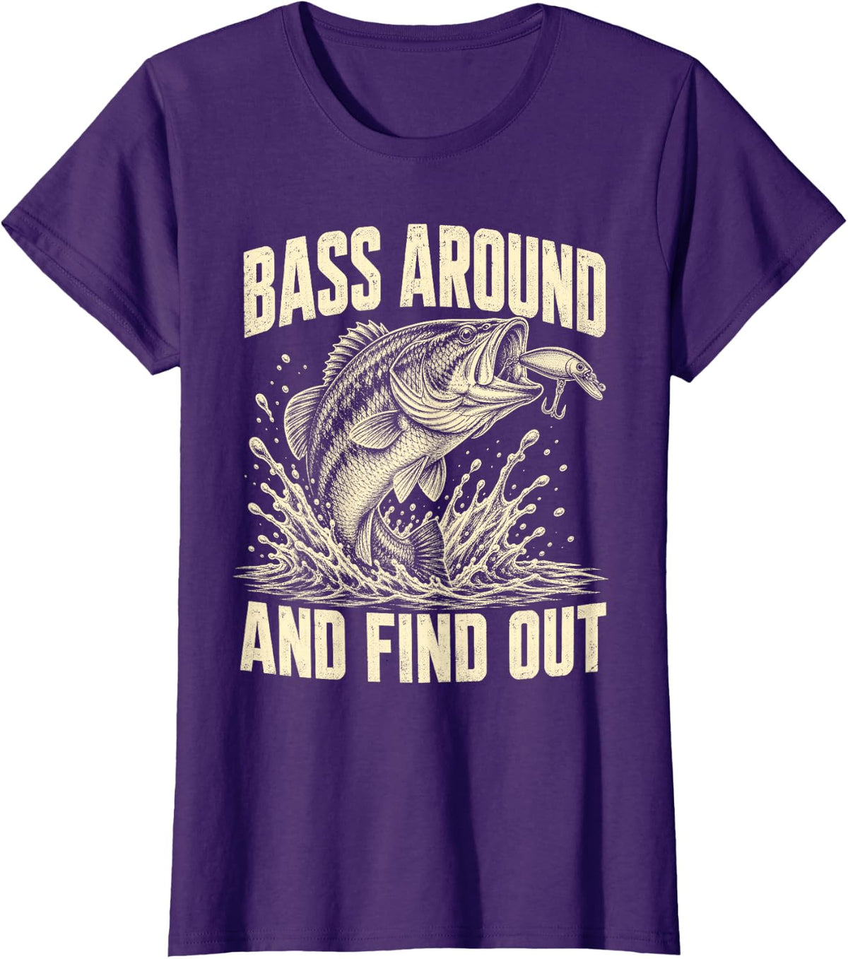 Bass Fishing Fisherman Bass Around and Find Out Funny Men T-Shirt - Purple