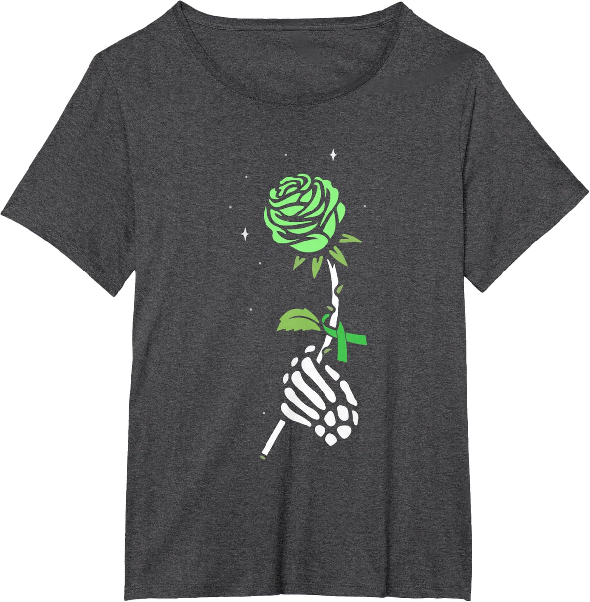 Skeleton Hand Green Ribbon Mental Health Awareness Warrior T-Shirt - Dark Heather Grey