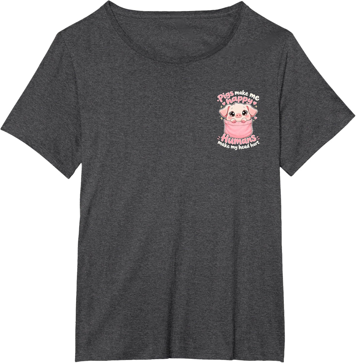 Pigs Make Me Happy Kawaii Piglet Funny Piggy Pocket Pig T-Shirt - Dark Heather Grey