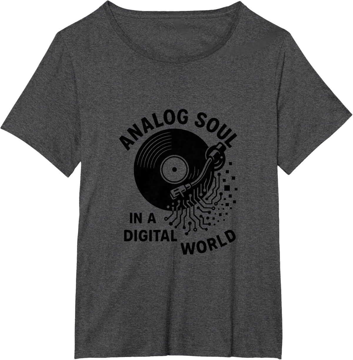 Analog Soul in a Digital World Aesthetic T-Shirt - Dark Heather Grey