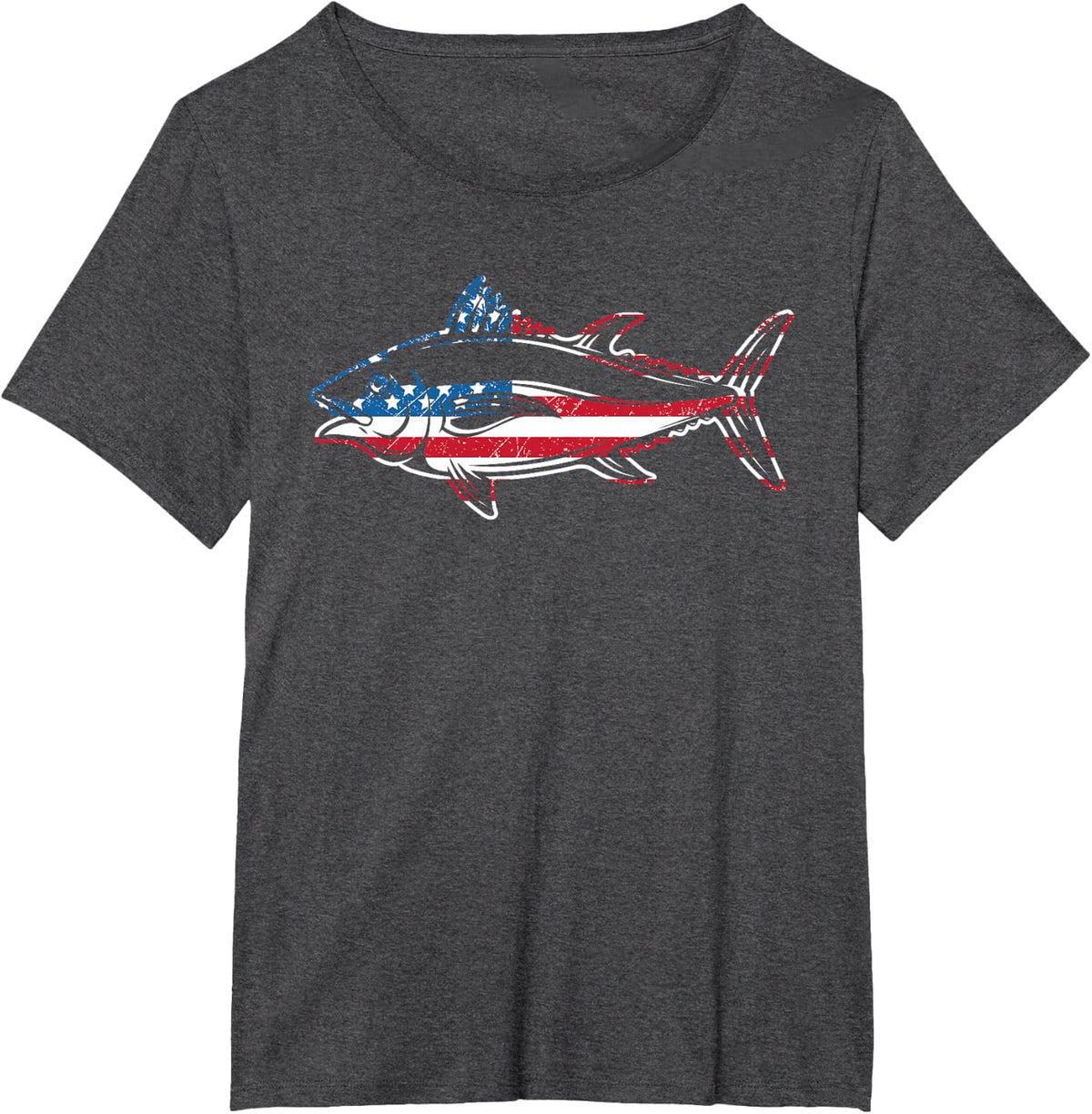 Tuna Fishing American Flag Giant Bluefin Fish Fisherman T-Shirt Tees - Dark Heather Grey