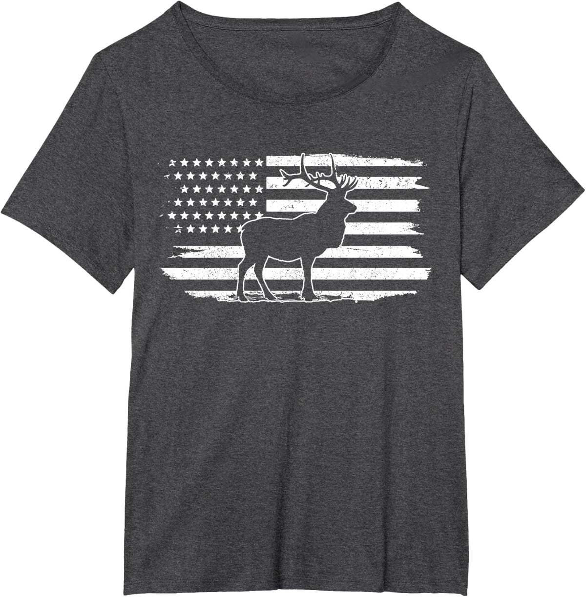 Elk American Flag Buck Deer Hunting Patriotic Hunter Gift T-Shirt - Dark Heather Grey
