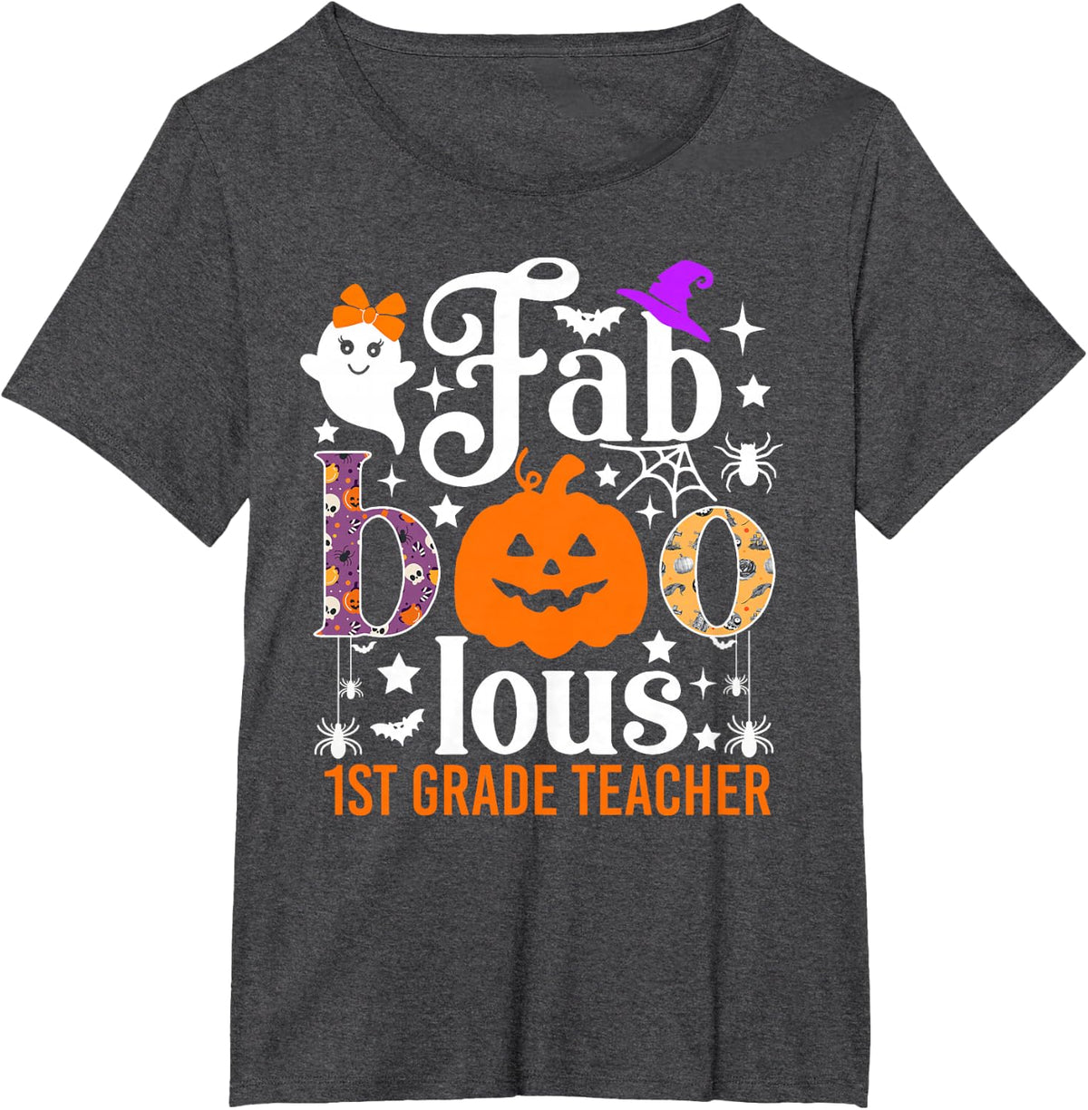 Faboolous 1st Grade Teacher Funny Pumpkin Halloween Costume T-Shirt - Dark Heather Grey
