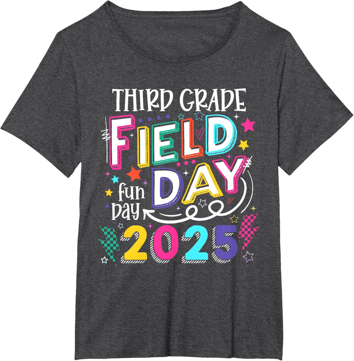Third Grade Field Day Fun Day 2025 School Field Day Teacher T-Shirt - Dark Heather Grey