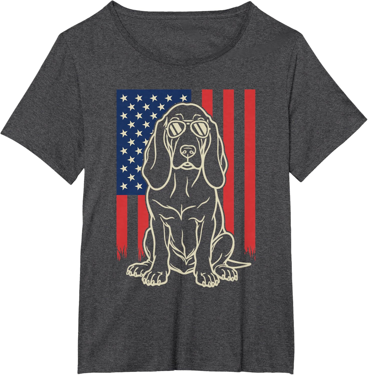 Basset Hound Dog Lover 4th of July T-Shirt - Dark Heather Grey