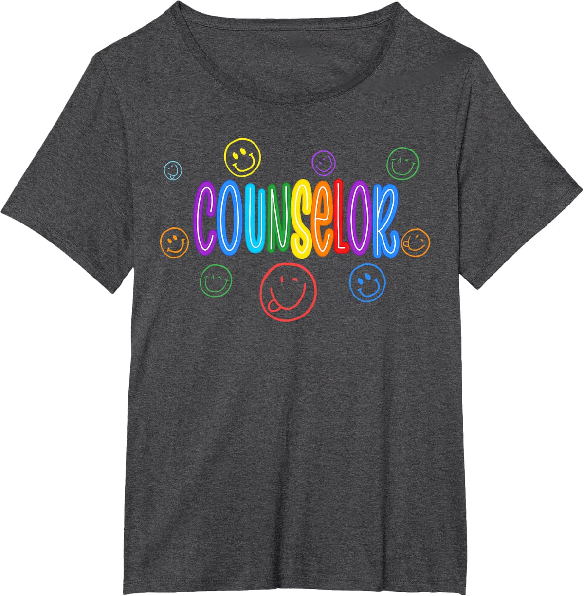 School Counselor Shirts Rainbow Smile Faces Back to School T-Shirt Tees Men Women - Dark Heather Grey