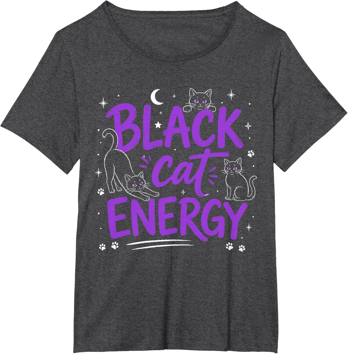 Energy Black Cat Halloween Cute Witchy Cat Outfit T-Shirt - Dark Heather Grey