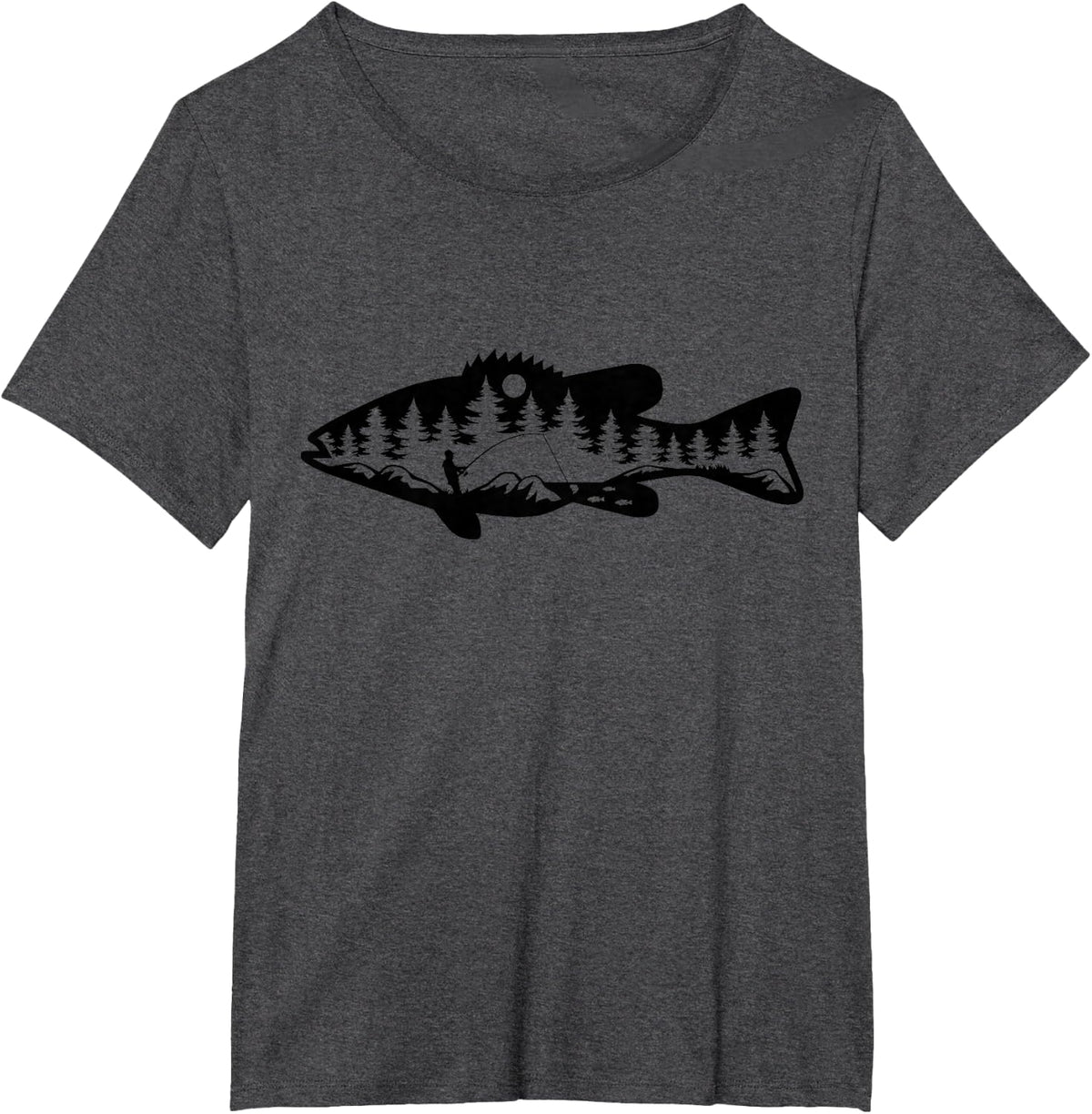 Hiking & Fishing Lover Wildlife Bass Crew Outdoor Fisherman T-Shirt - Dark Heather Grey