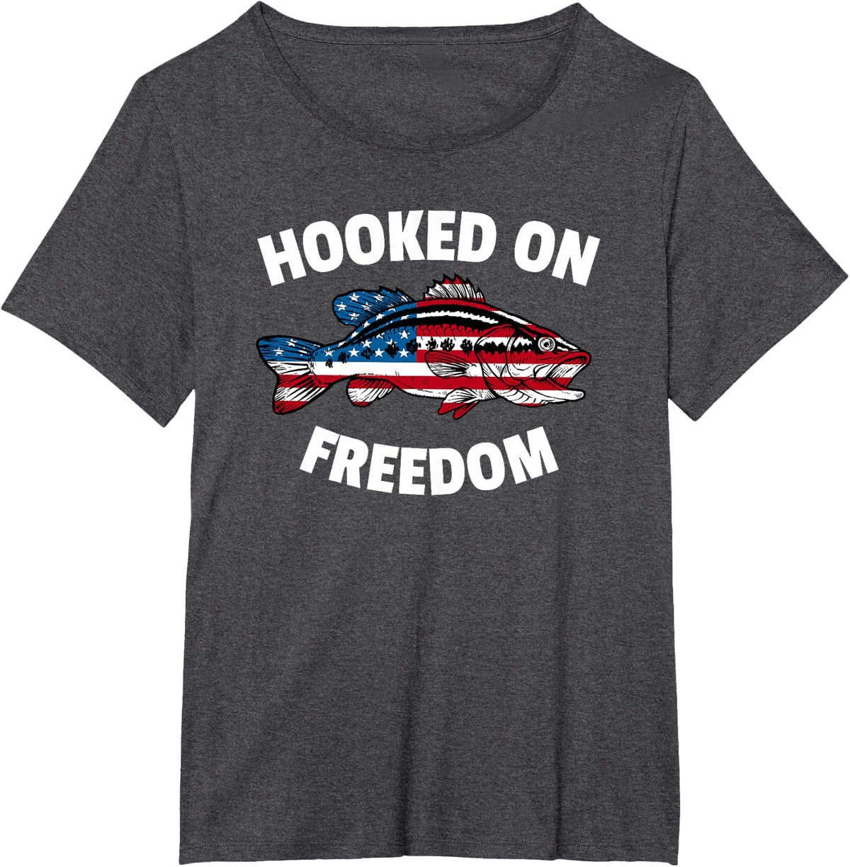 4th of July Fishing American Flag Bass Hooked On Freedom T-Shirt - Dark Heather Grey