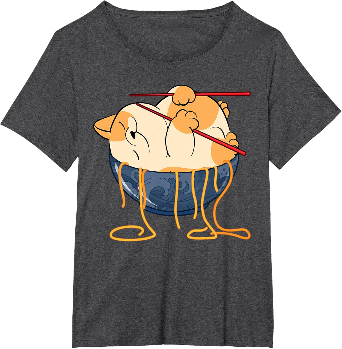 Cute Anime Merch Cat Design Japanese Ramen Noodle Clothes- T-Shirt - Dark Heather Grey