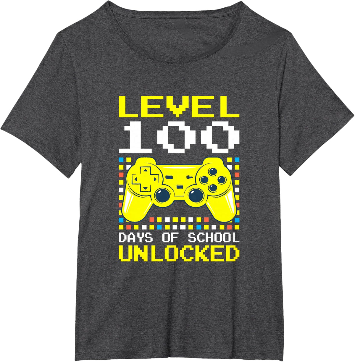 Level 100 Days Of School Unlocked Gamer Video Games Boy Girl T-Shirt - Dark Heather Grey