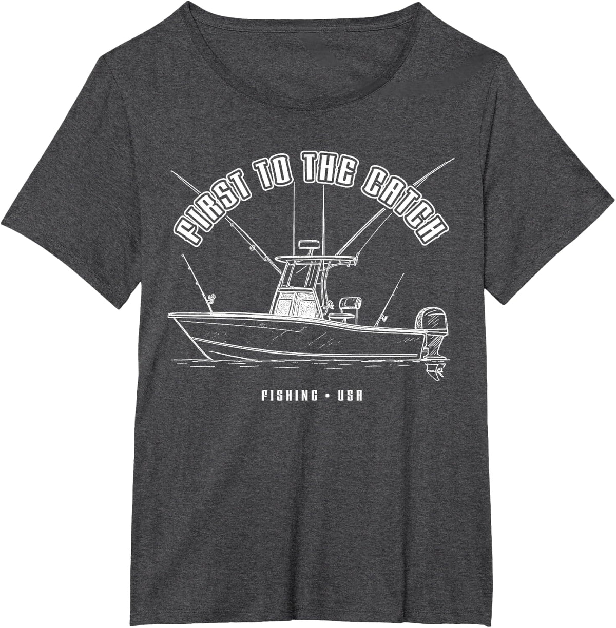 Ocean Sport Anglers First to Catch Fish Saltwater Fishing T-Shirt - Dark Heather Grey