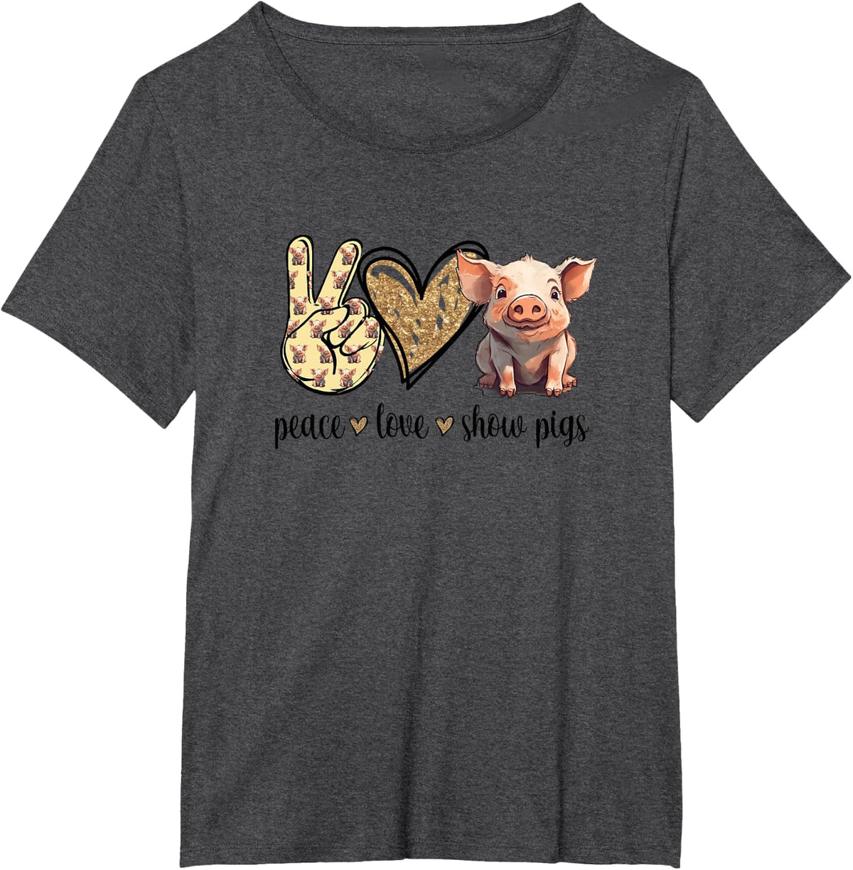 Peace Love Cute Show Pig Lover T-Shirt - Dark Heather Grey