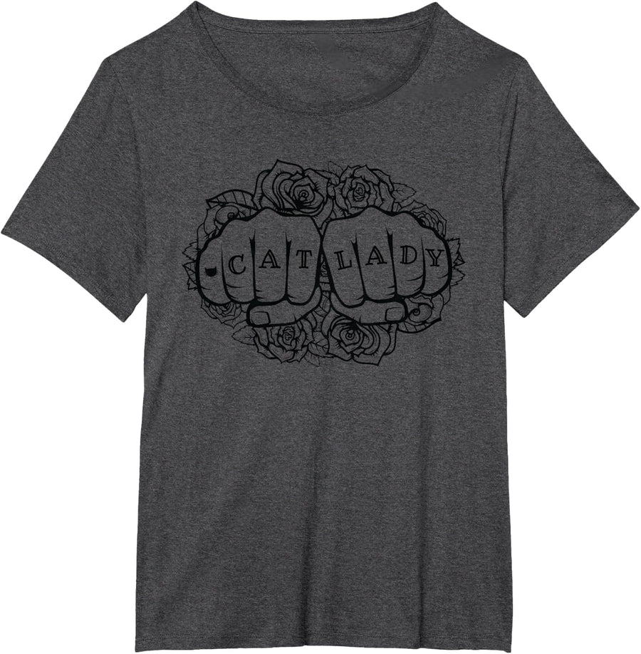 Cat Lady Shirt Cat Lover Knuckle Tattoo Cats and Tats Shirt T-Shirt - Dark Heather Grey