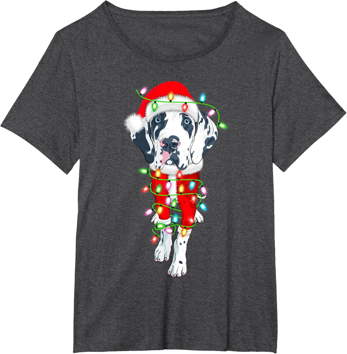 Great Dane Lover Xmas Lighting Santa Great Dane Christmas T-Shirt - Dark Heather Grey