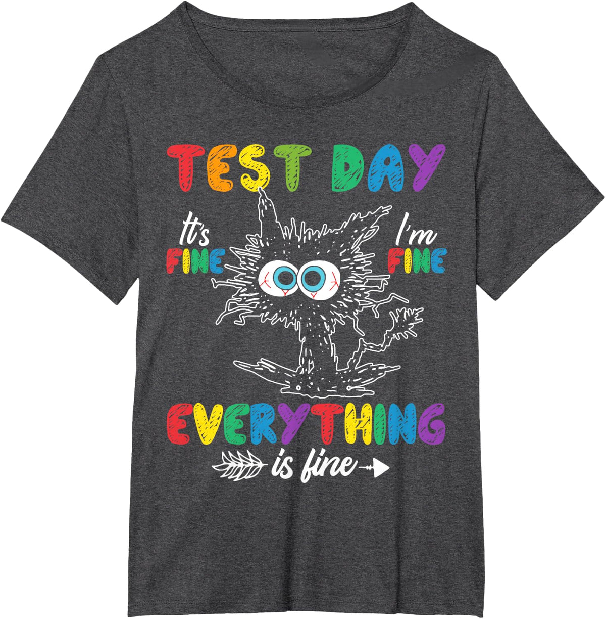 Test Day Funny Stressed Cat Teacher Student Kids Testing Day T-Shirt - Dark Heather Grey